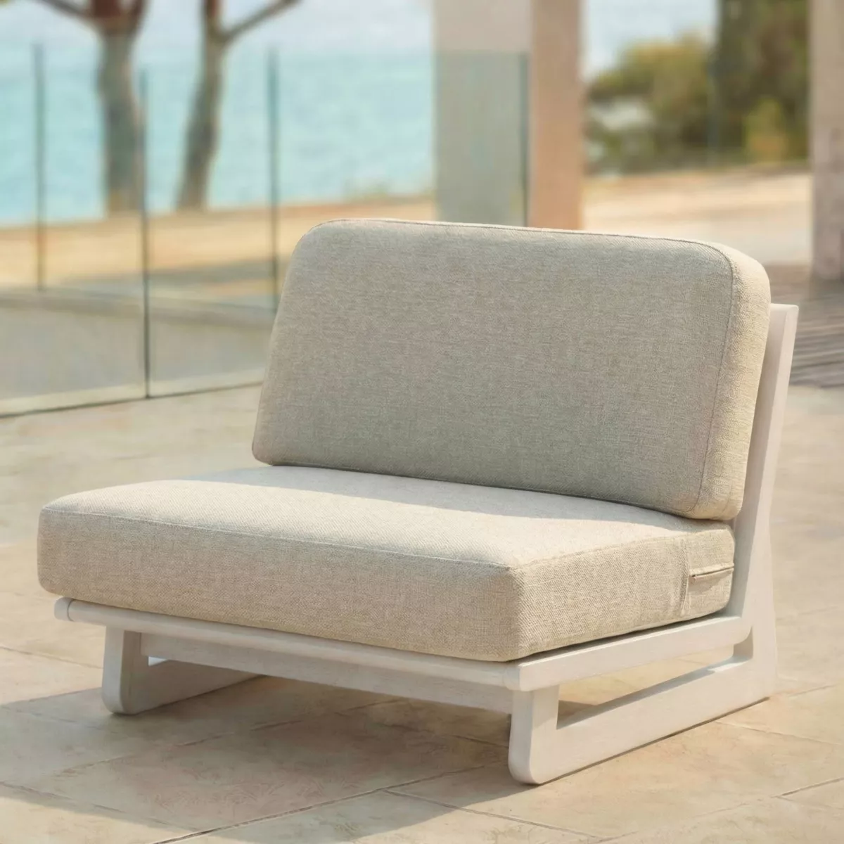 Salon de jardin en aluminium 2 places 3 pcs Long Beach Blanc cendré et taupe