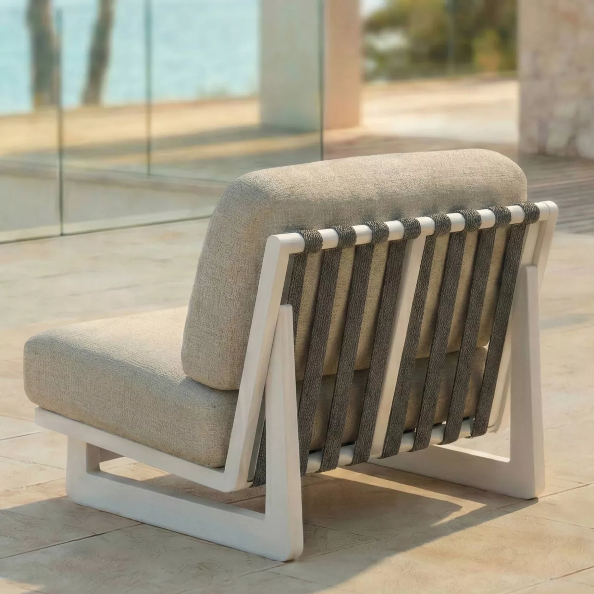 Salon de jardin en aluminium 2 places 3 pcs Long Beach Blanc cendré et taupe