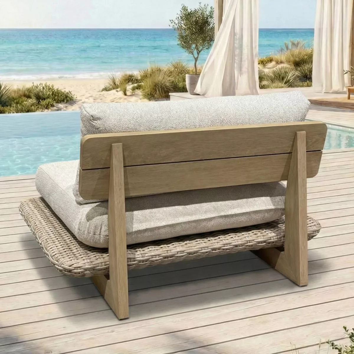 Salotto da giardino effetto legno e resina 5 posti 4 pezzi Palawan Beige