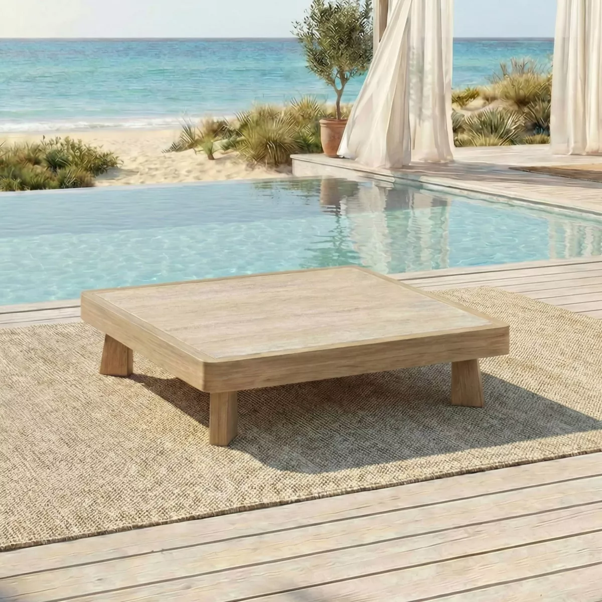 Salotto da giardino effetto legno e resina 5 posti 4 pezzi Palawan Beige