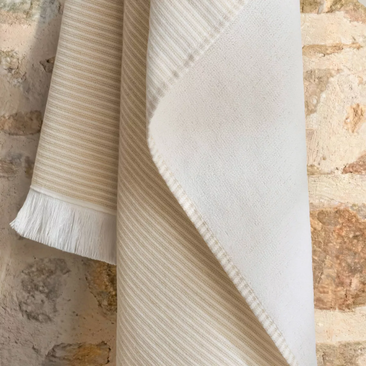 Baumwoll-Fouta mit Frottee (95 x 180 cm) Marina Beige