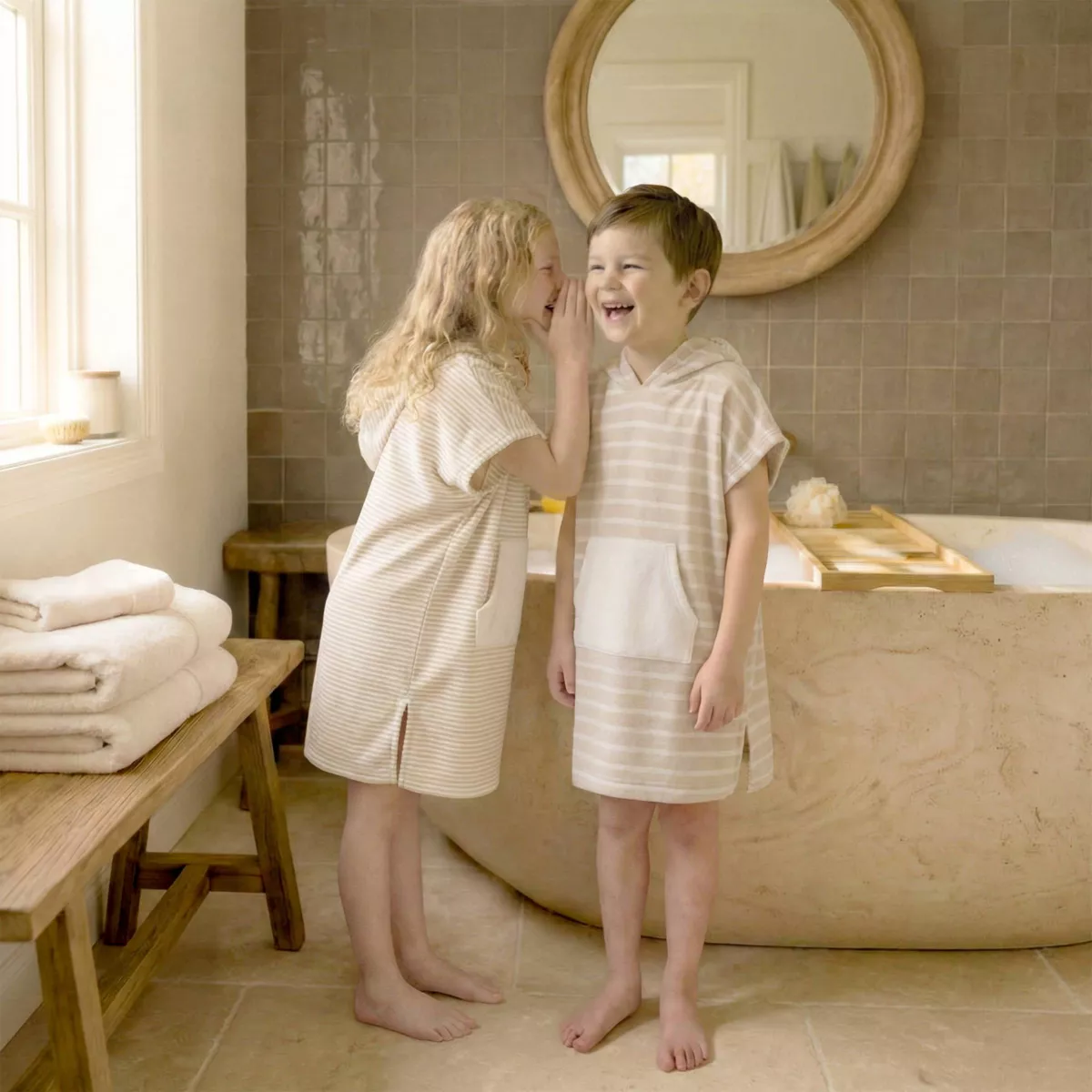Poncho de bain enfant coton et éponge 6/10 ans Marina Beige