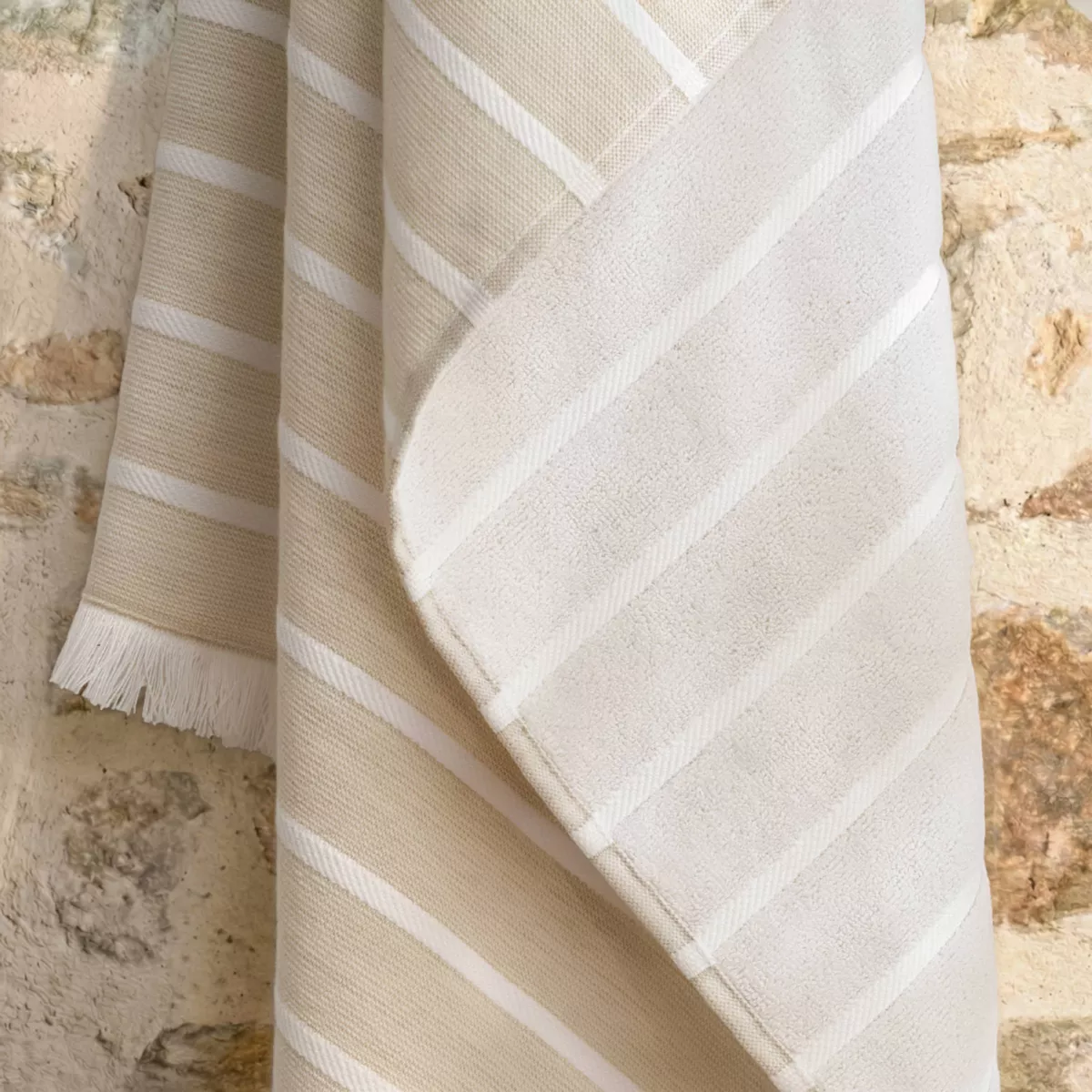 Fouta doppio cotone e spugna (180 x 180 cm) Sabbia Beige