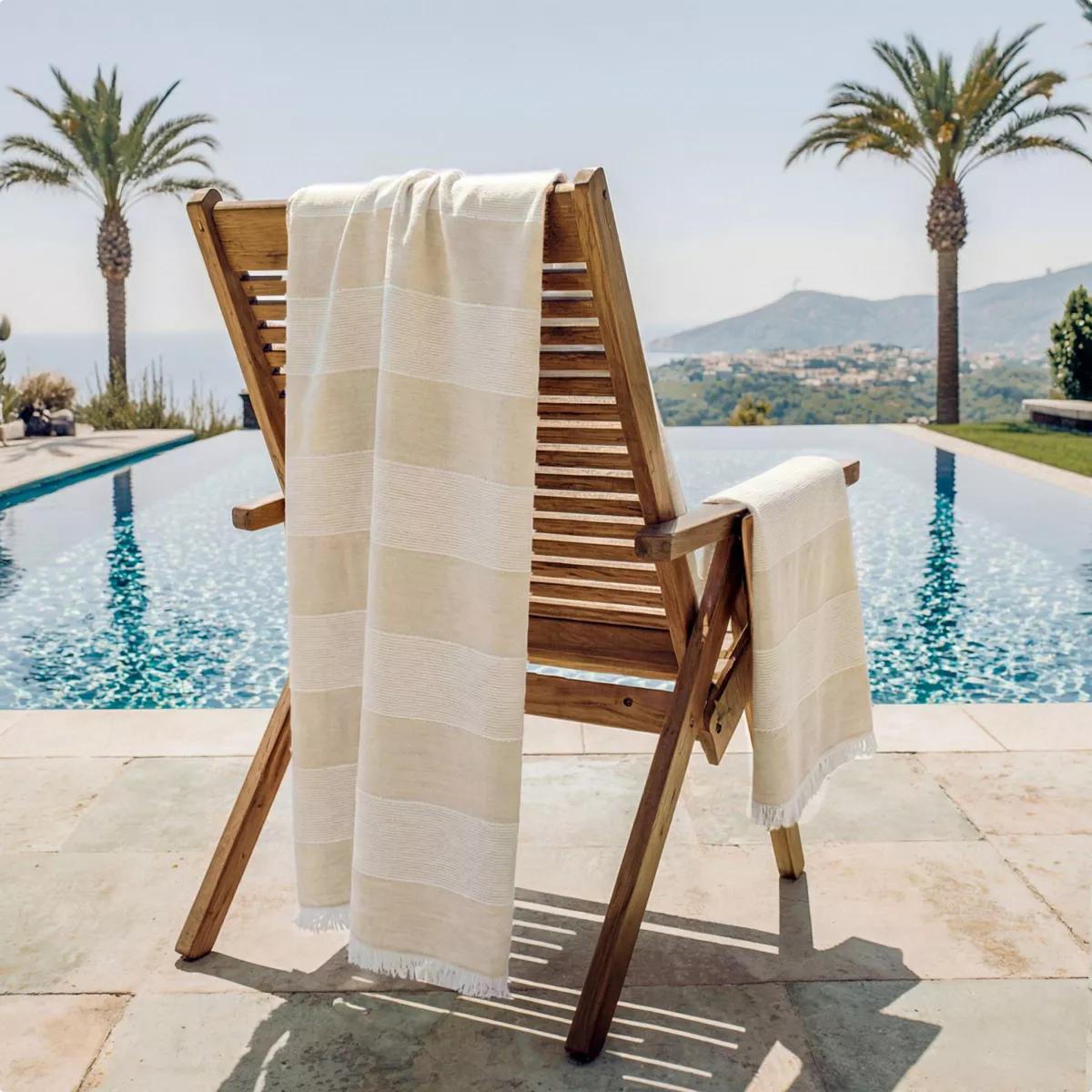 Fouta aus Baumwoll- und Frotteestoff (95 x 180 cm) Mareva Beige