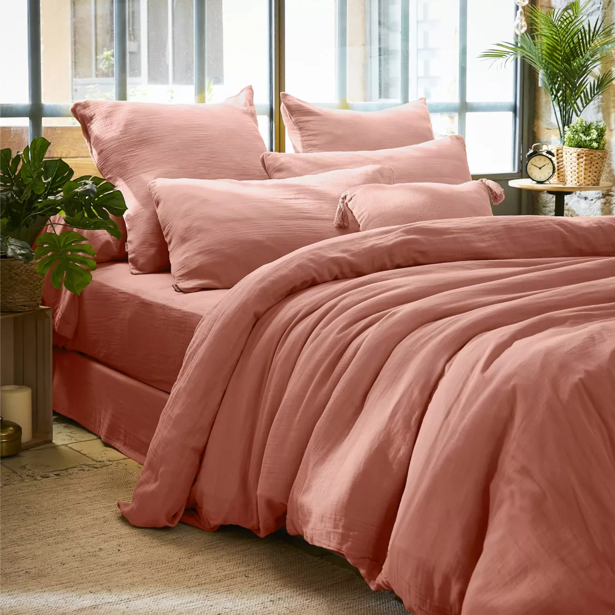 Dekbedovertrek katoengaas (240 cm) Gaïa Perzik roze 1