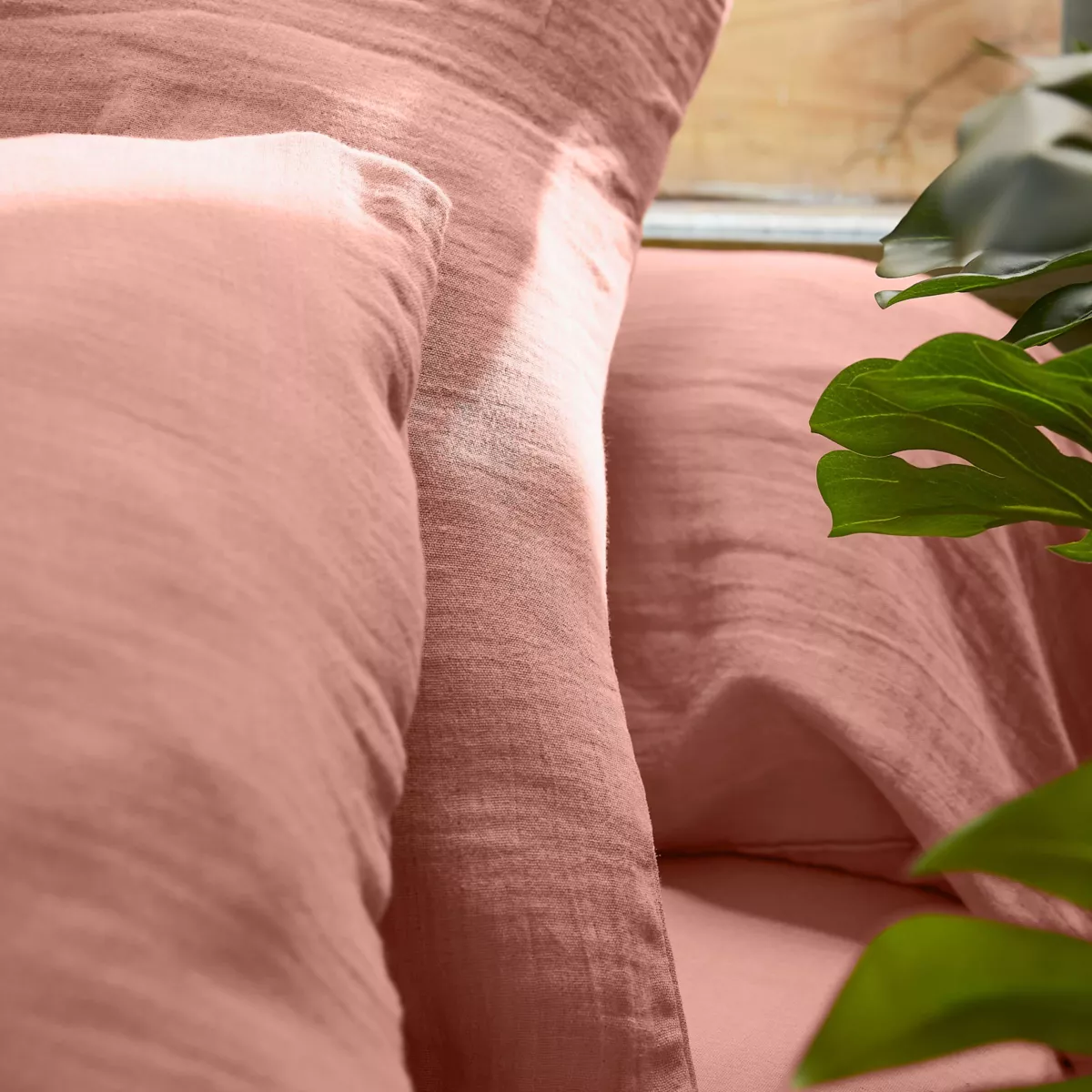 Federa cuscino a rullo garza di cotone (L185 cm) Gaïa Rosa pesca