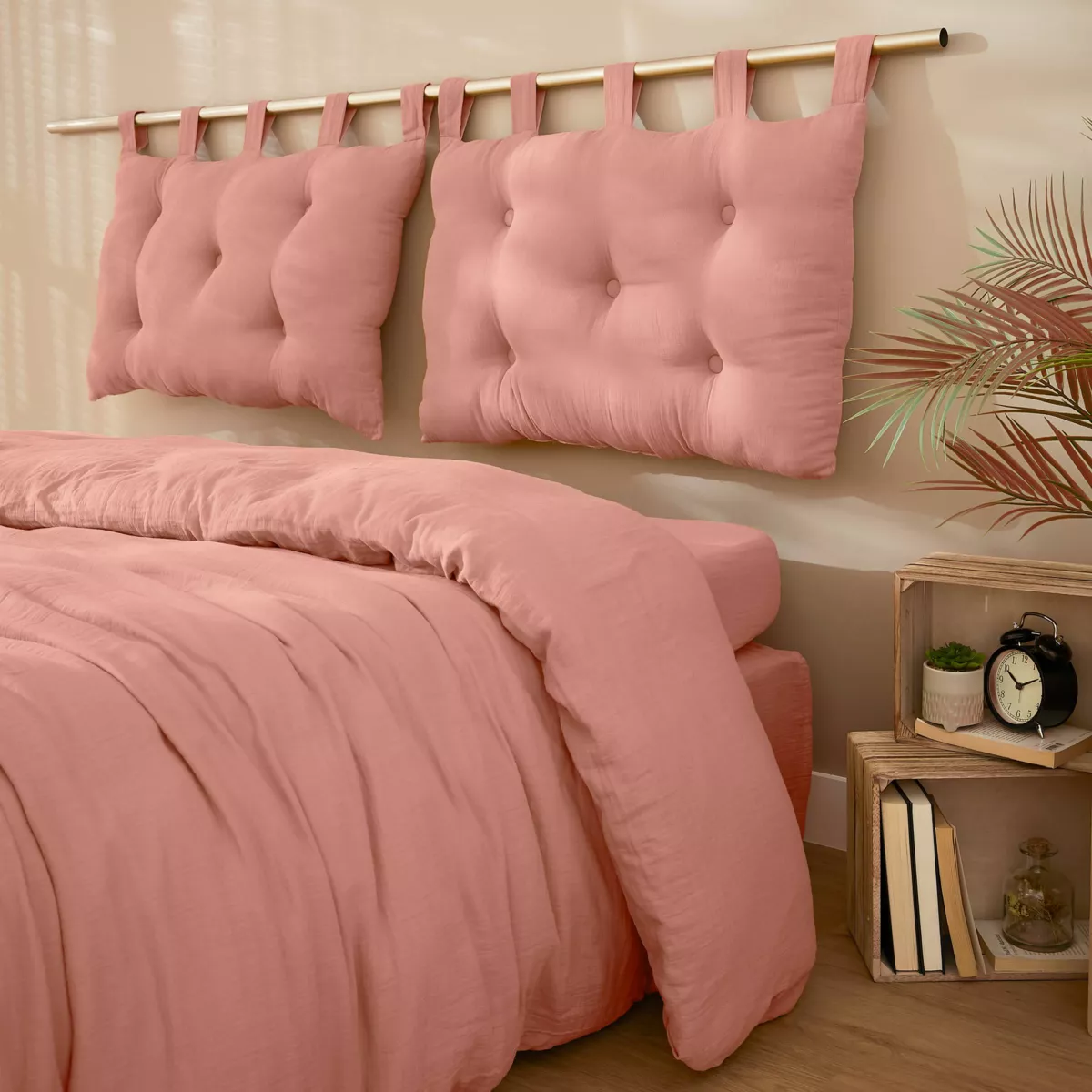 Testiera cuscino garza di cotone (80 x 50 cm) Gaïa Rosa pesca