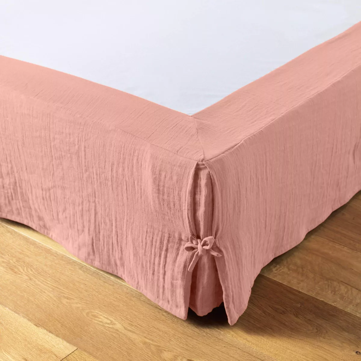 Cache-sommier Gaze de coton (140 x 190 cm) Gaïa Rose pêche