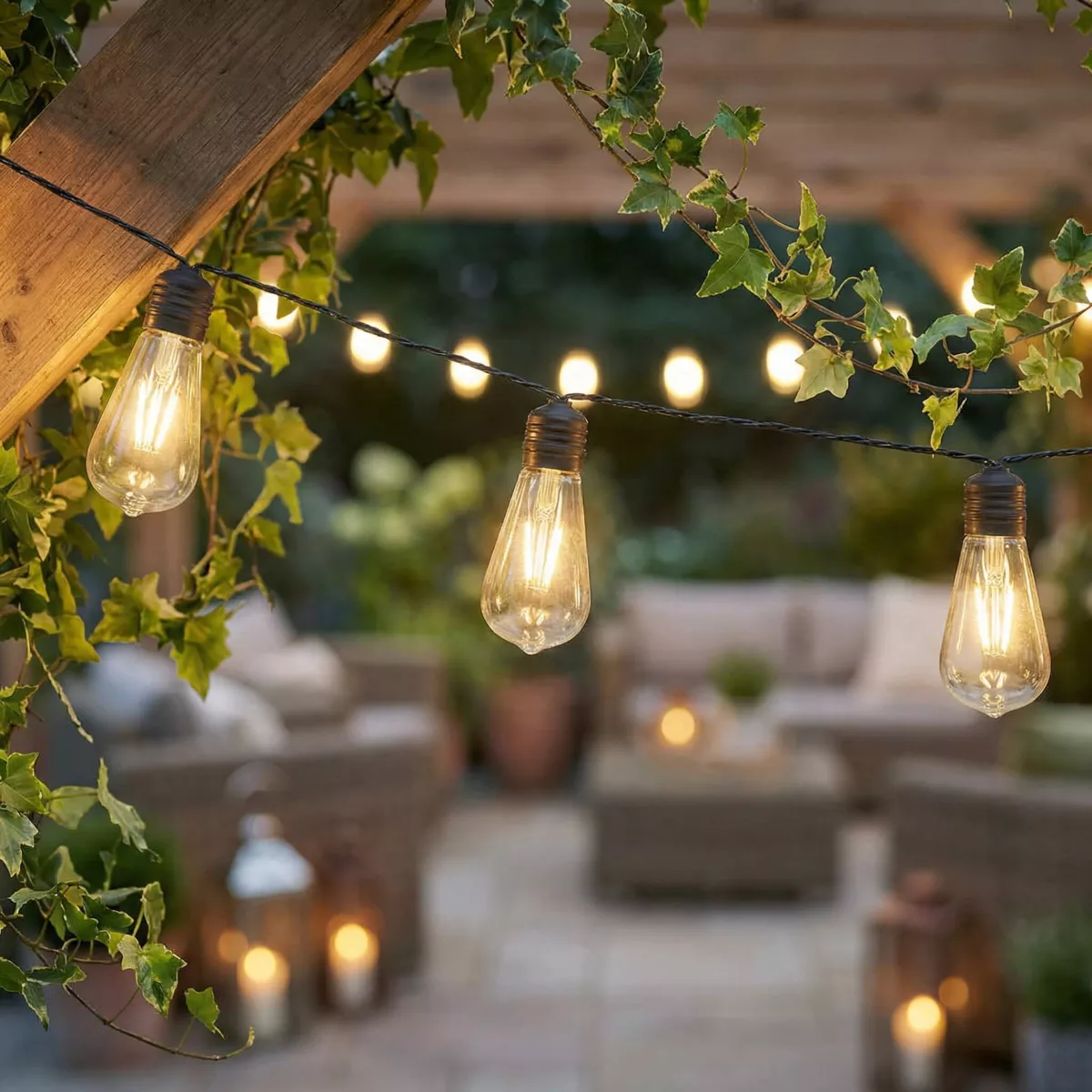 Guirlande lumineuse solaire 1,8 m 10 LED Guinguette Noir et blanc chaud