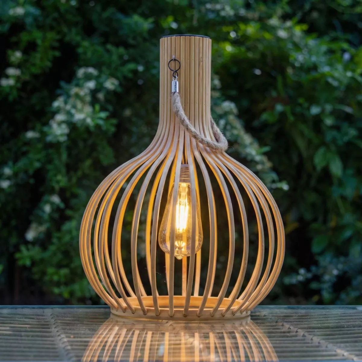 Suspension de jardin solaire LED (H40 cm) Bambou Beige naturel