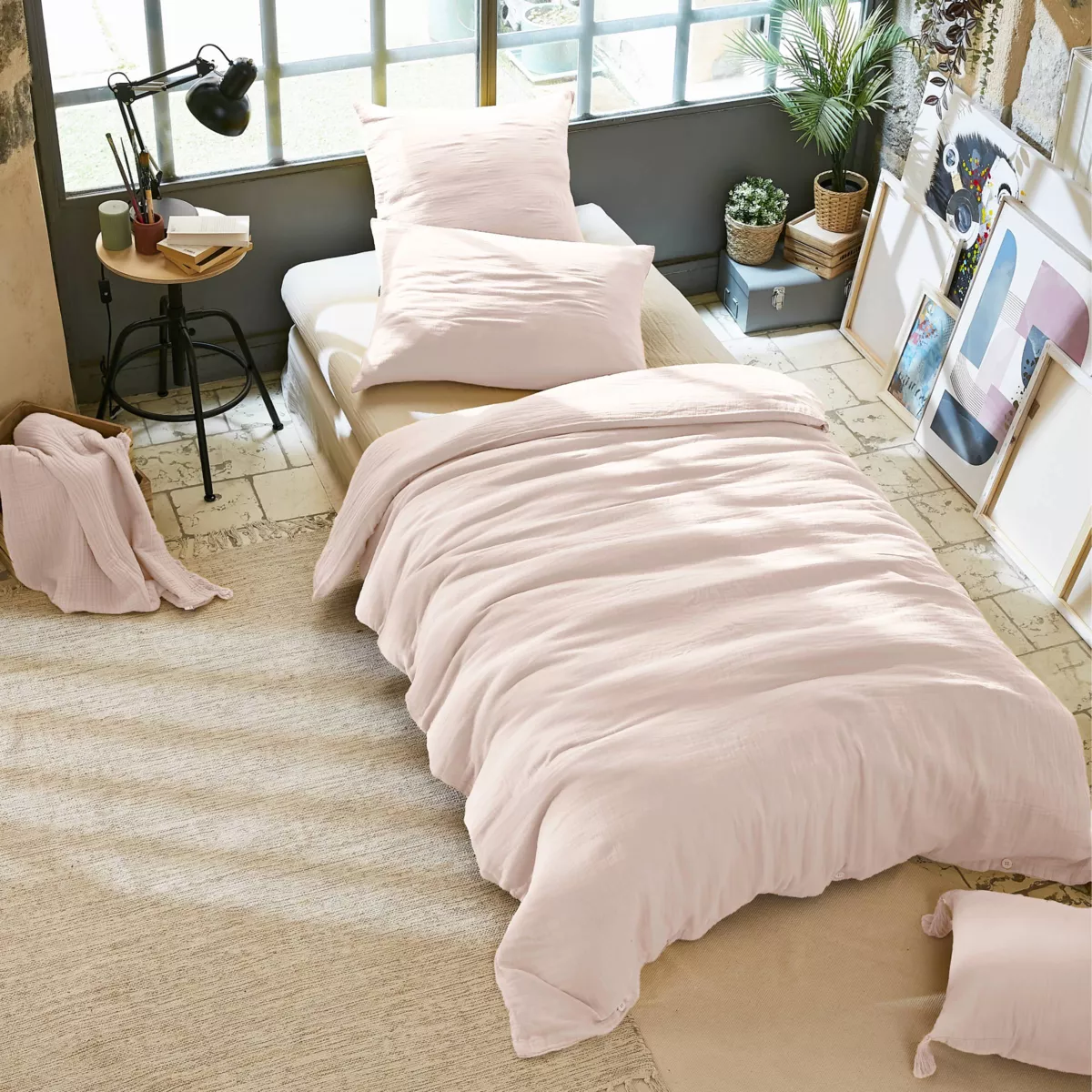 Copripiumino garza di cotone (140 cm) Gaïa Rosa cipria 1