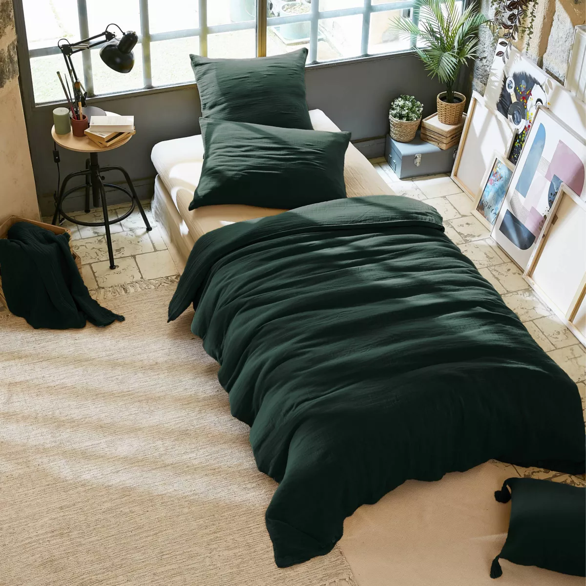 Housse de couette gaze de coton (140 x 200 cm) Gaïa Vert sapin