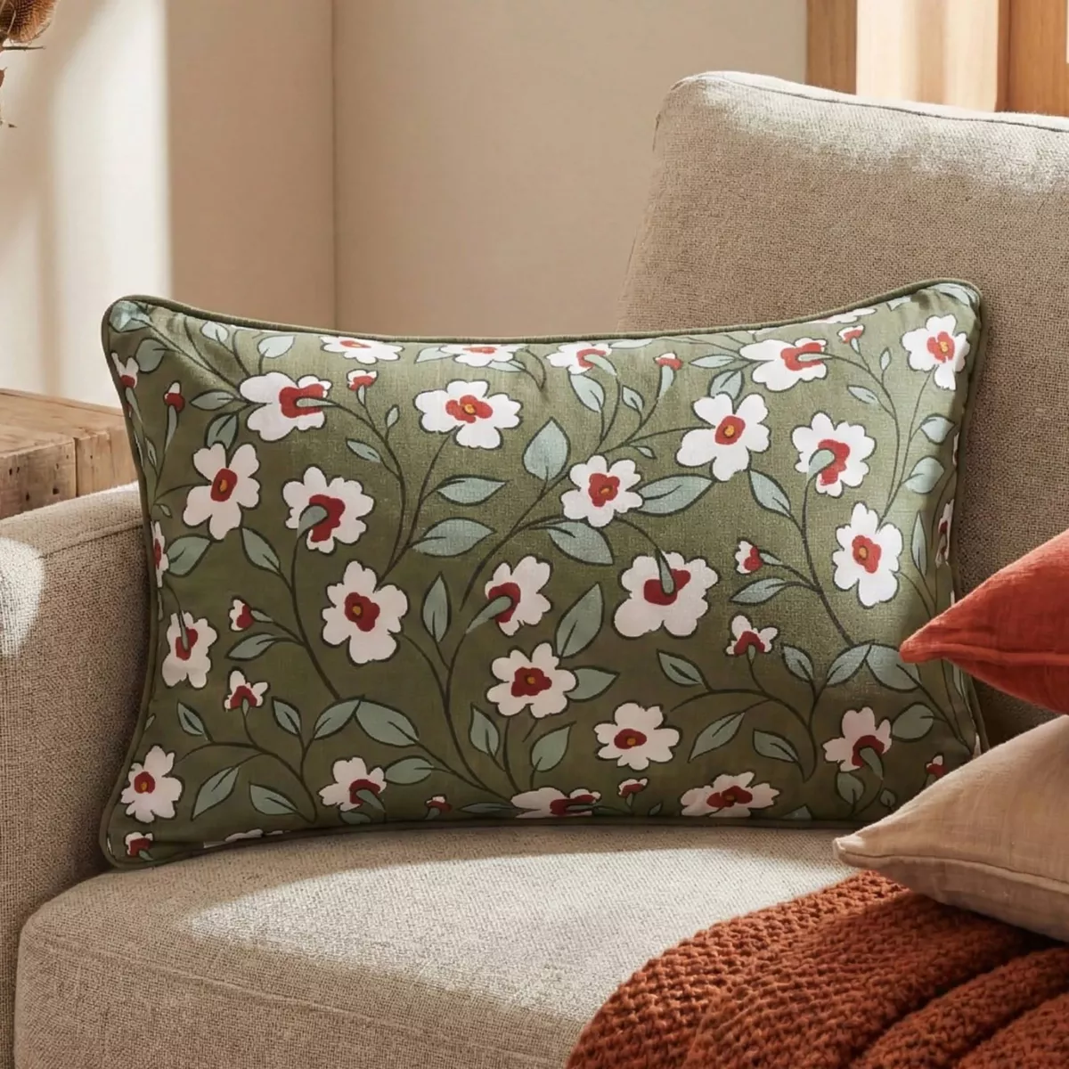 Cojín rectangular de gasa de algodón (40 x 60 cm) Gaïa margarita Verde romero