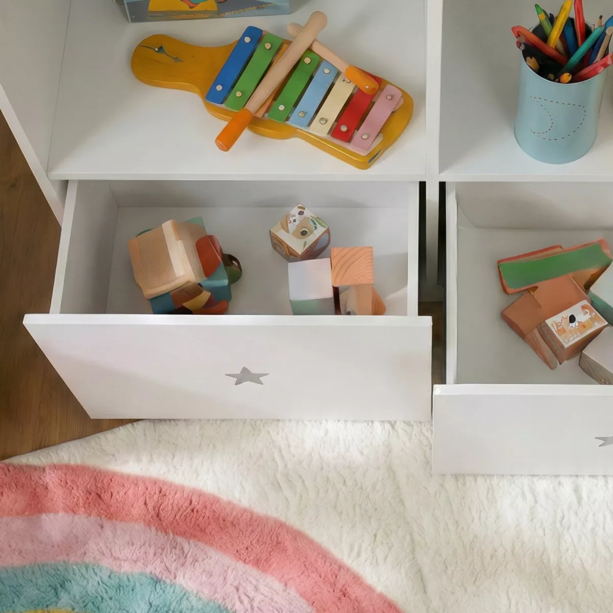 Mobile contenitore  bambino legno 3 livelli (H97 cm) Stars Bianco