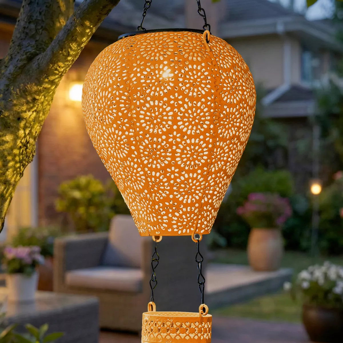 Sospensione da giardino solare LED (H56 cm) Mongolfiera Arancione