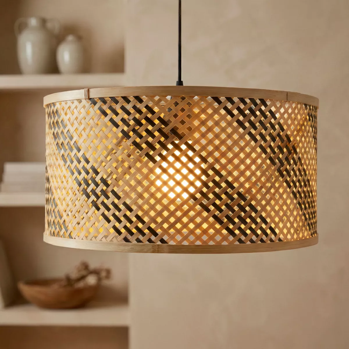 Sospensione luminosa in bambù (D50 cm) Frontera Nero e naturale