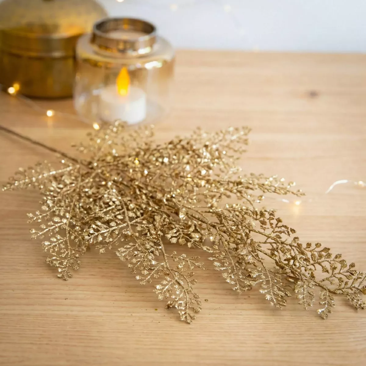 Tak met bladeren (H68 cm) Peuplier Verguld met glitters