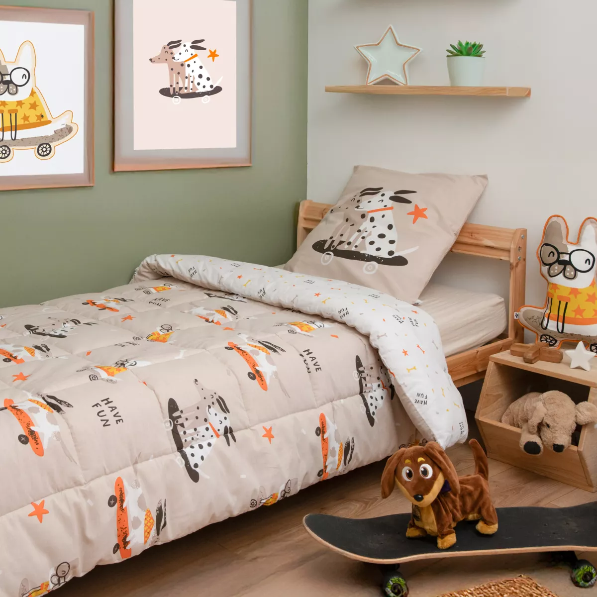 Couette imprimée enfant et une taie d'oreiller coton (140 x 200 cm) Isidore Multicolore