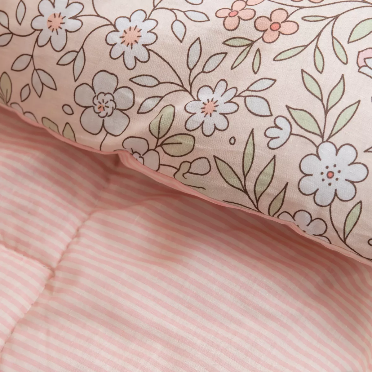 Trapunta stampata per bambini e una federa in cotone (140 x 200 cm) Pimprenelle Rosa