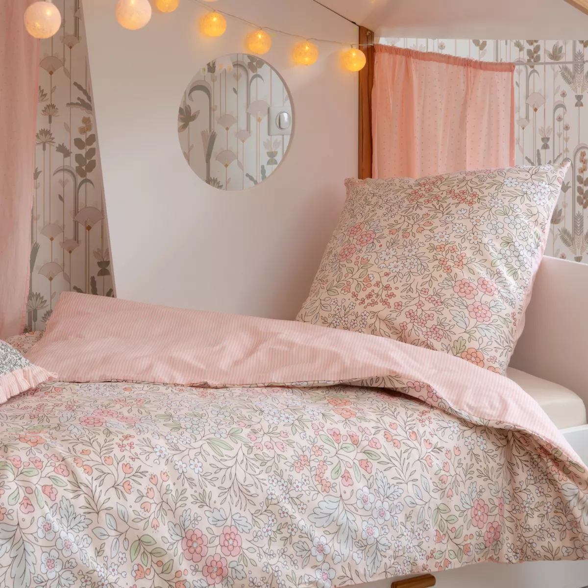 Completo lenzuola per bambini con 1 federa in cotone (140 x 200 cm) Pimprenelle Rosa