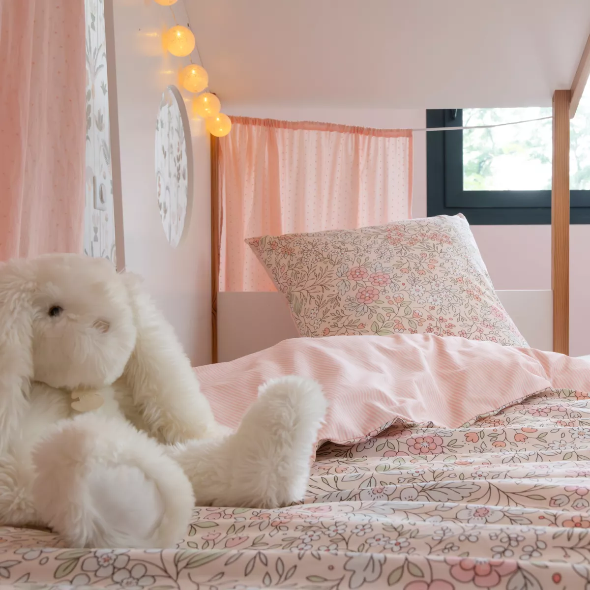 Housse de couette enfant et 1 taie d'oreiller coton (140 x 200 cm) Pimprenelle Rose