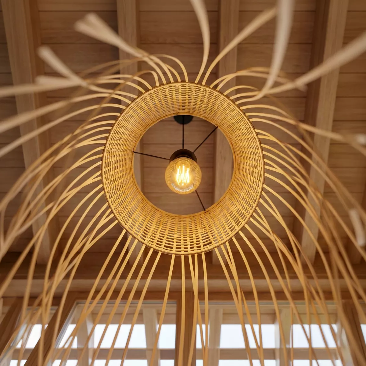 Hngelampe mit Bambusfransen (H85 cm) Maoki Naturfarben - Lampen & Leuchten  - Eminza