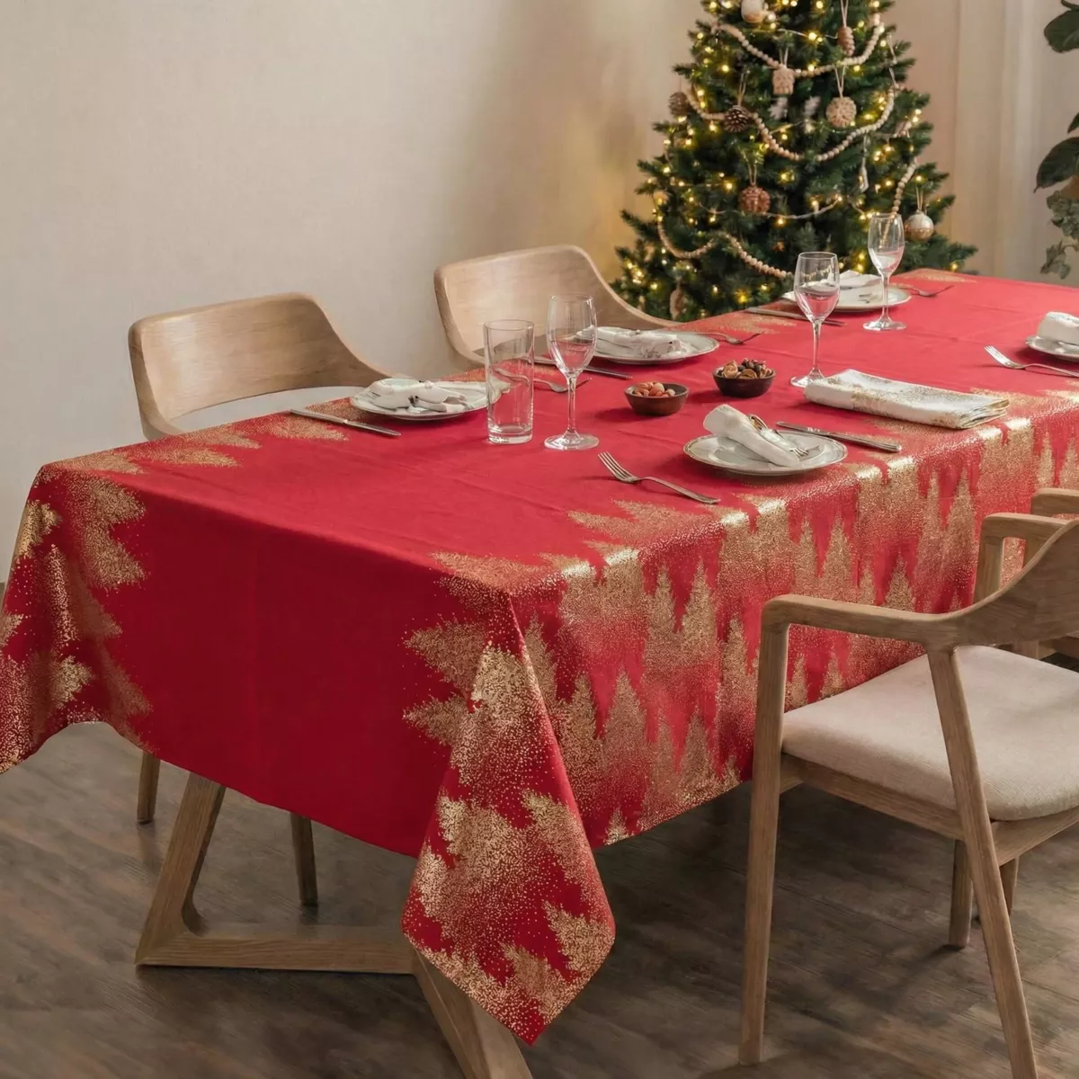 Nappe de Noël rectangulaire (140 x 360 cm) Sapin Rouge