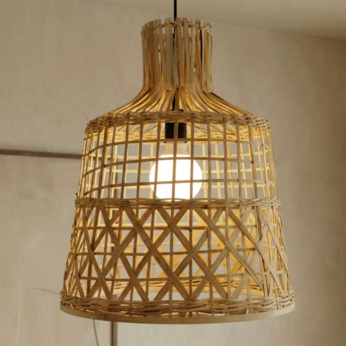 Suspension lumineuse ajourée en bambou (H50 cm) Pampelune Naturel