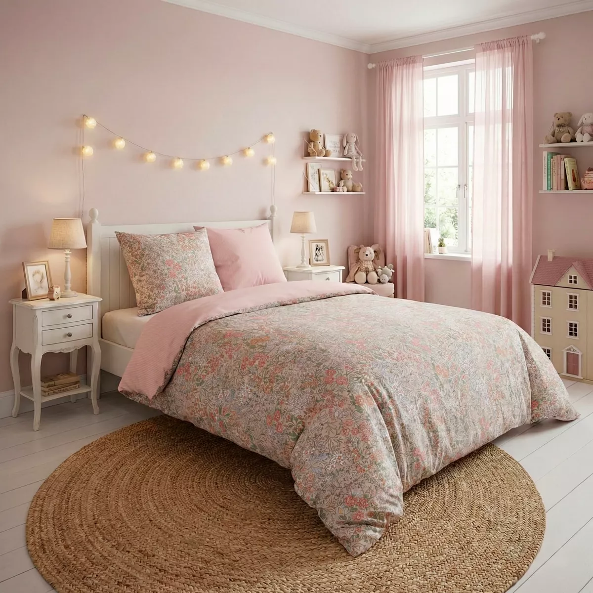 Housse de couette enfant coton et deux taies d'oreiller (200 x 200 cm) Pimprenelle Rose