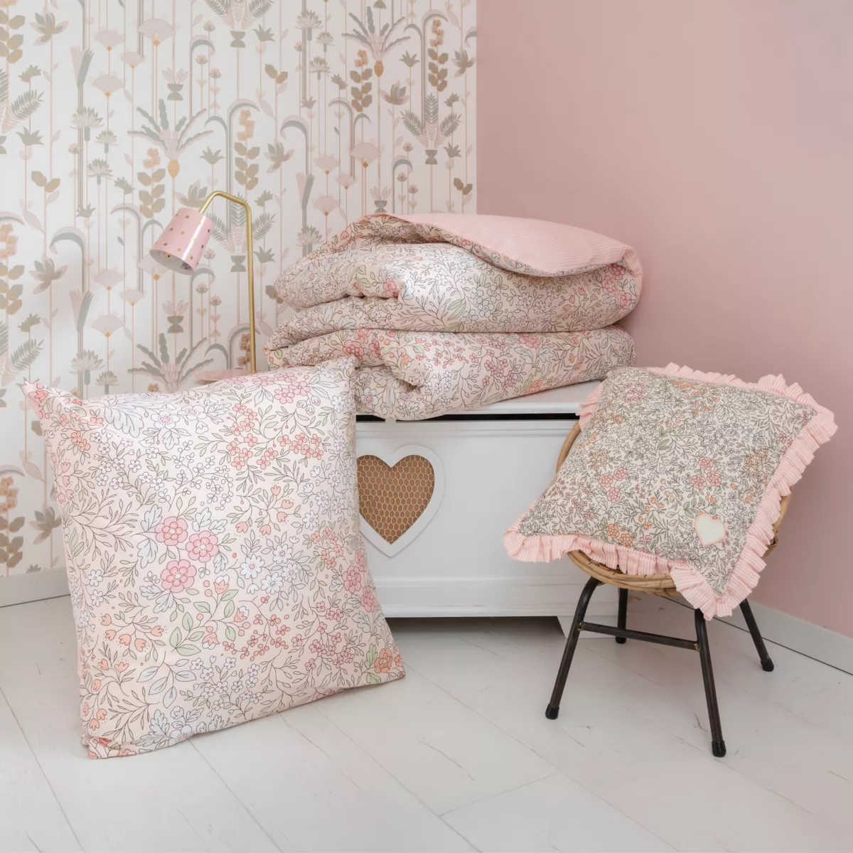 Housse de couette enfant coton et deux taies d'oreiller (200 x 200 cm) Pimprenelle Rose