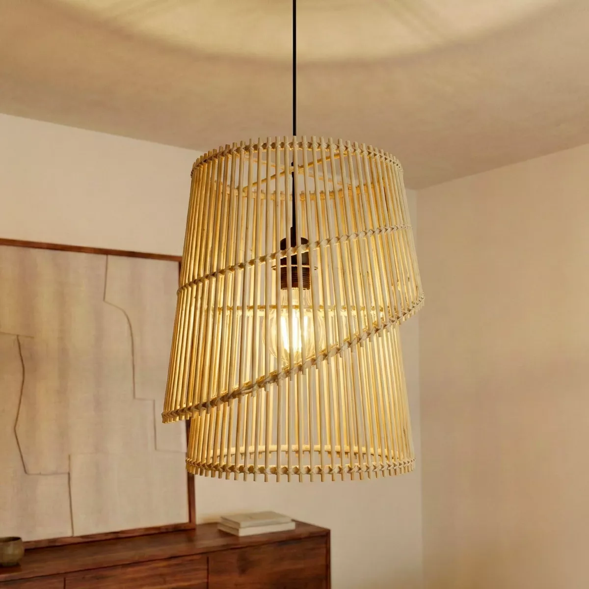 Suspension lumineuse design en bambou (H36 cm) Alicante Naturel