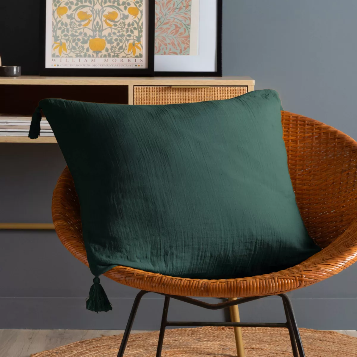 Coussin carré gaze de coton (60 x 60 cm) Gaïa Vert sapin