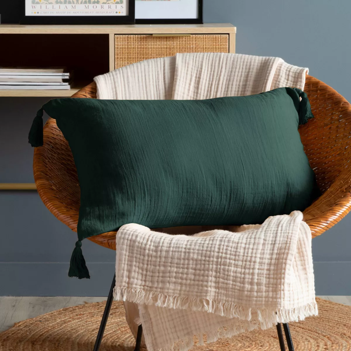Coussin rectangulaire gaze de coton (40 x 60 cm) Gaïa Vert Sapin