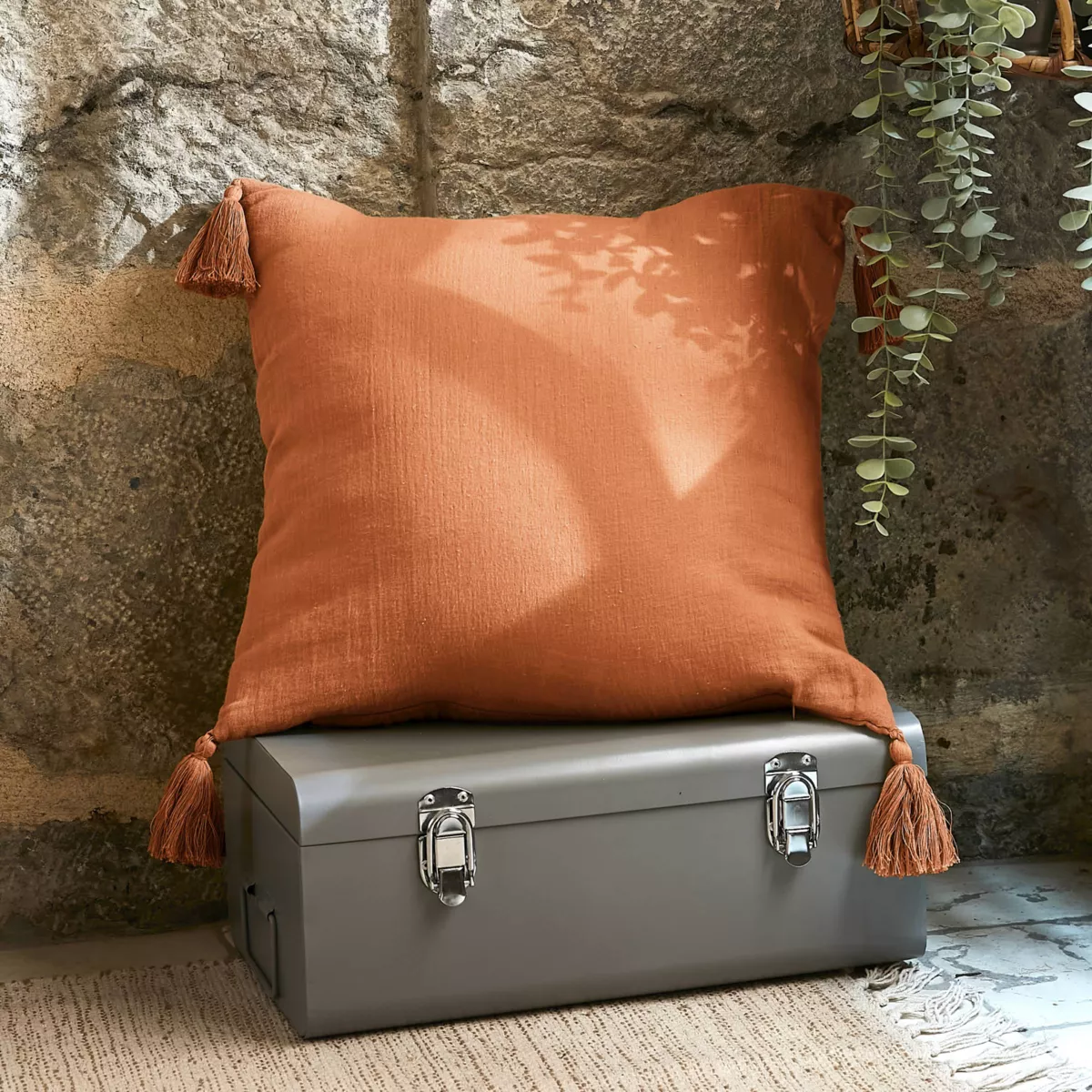 Coussin carré gaze de coton (40 x 40 cm) Gaïa Abricot