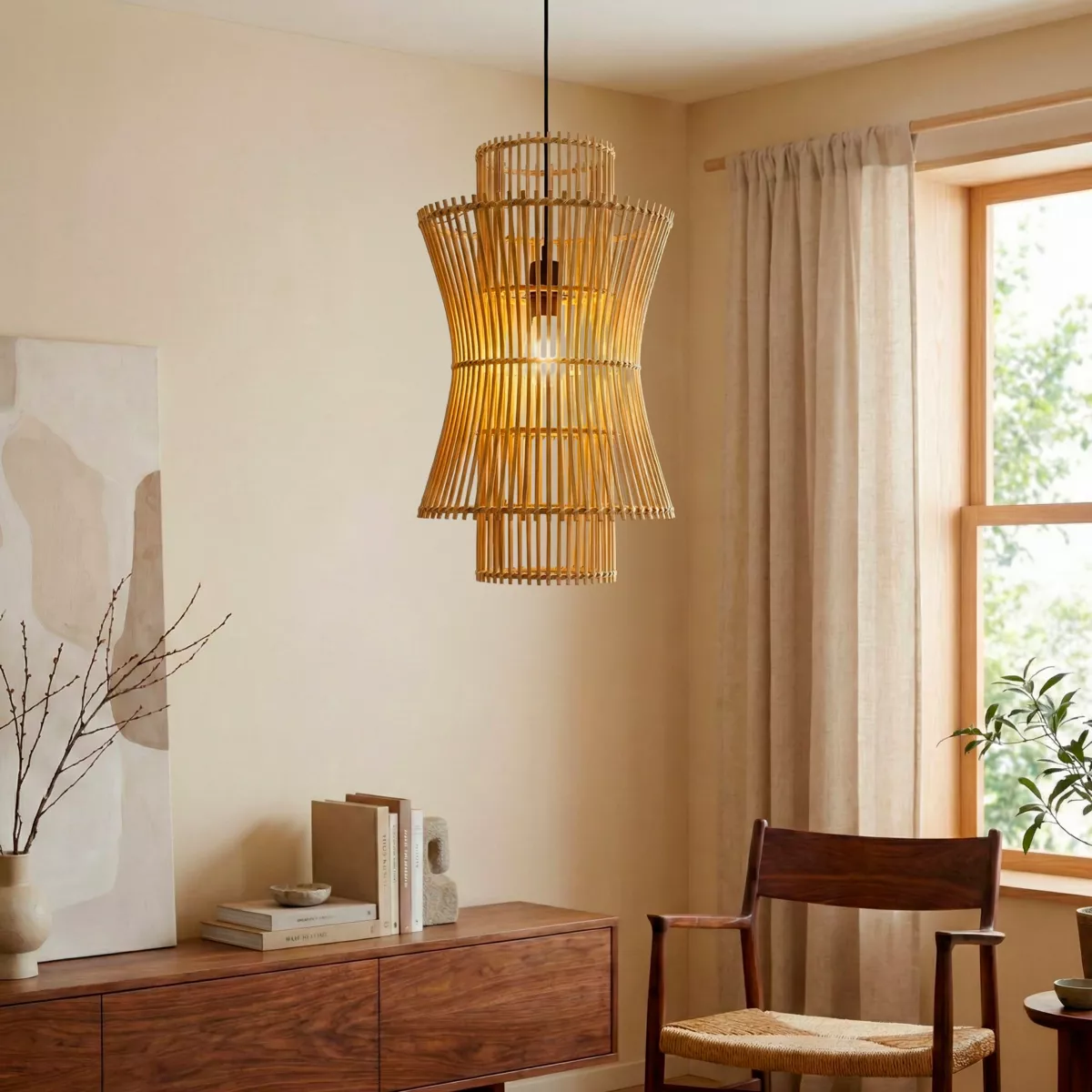 Sospensione luminosa in bambù (H52 cm) Morok Naturale
