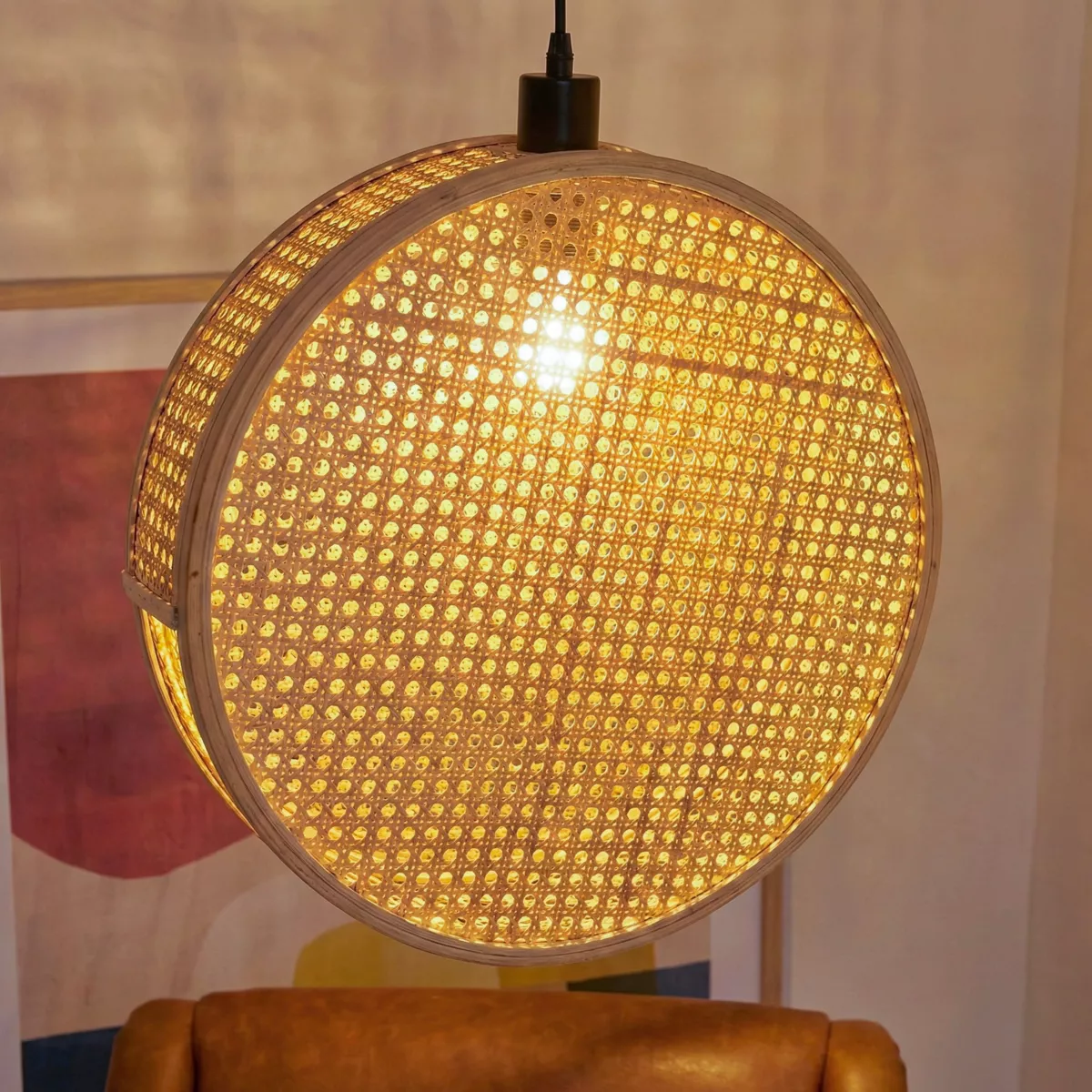 Suspension lumineuse ronde en bambou (D40 cm) Oraya Naturel