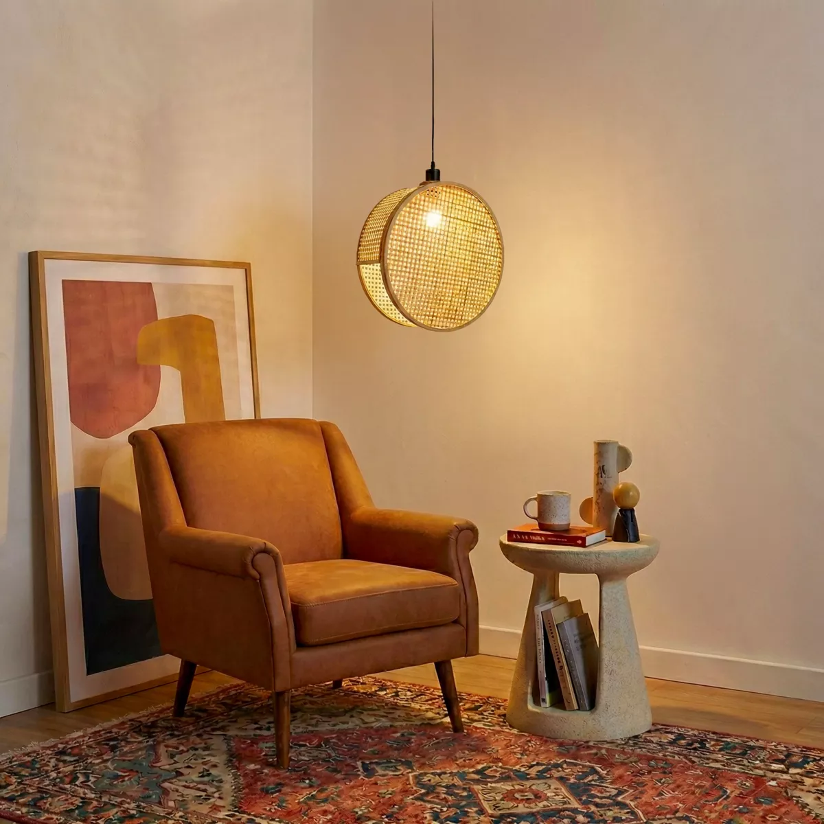 Suspension lumineuse ronde en bambou (D40 cm) Oraya Naturel