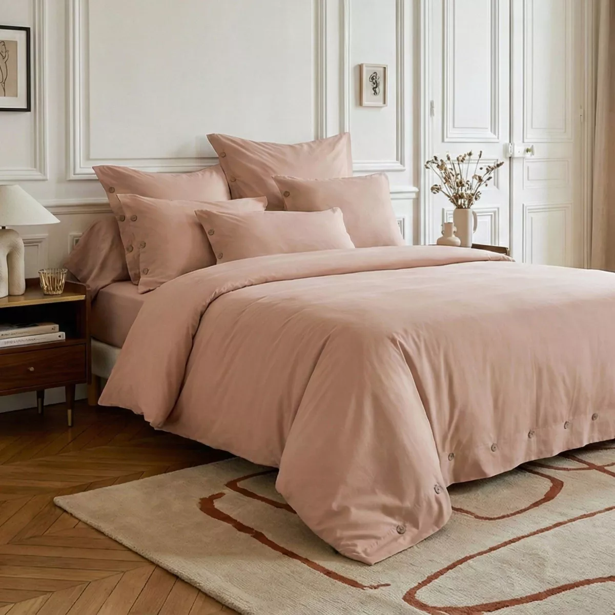 Federa quadrata in percalle di cotone (65 x 65 cm) Diane Rose Blush