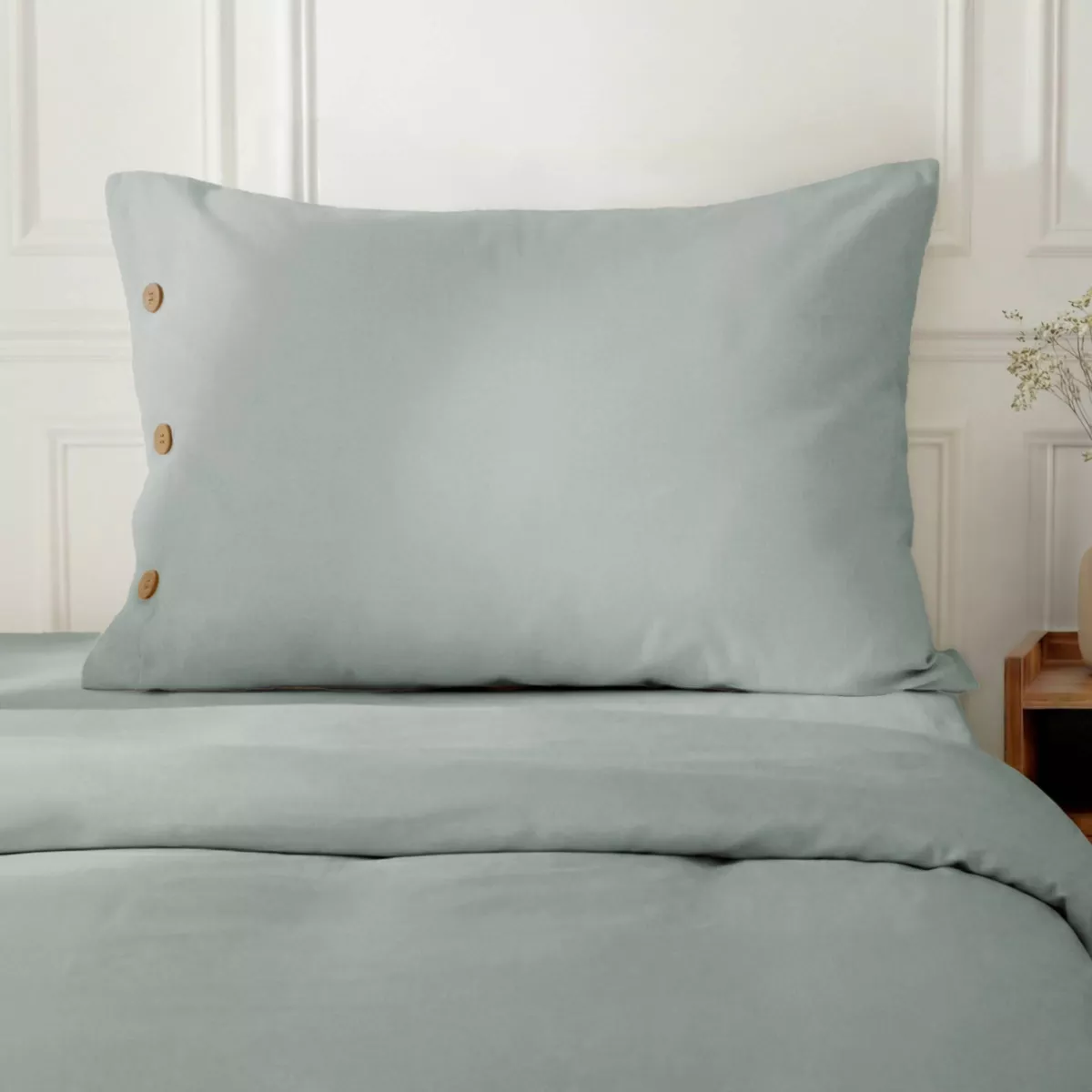 Federa rettangolare in percalle di cotone (50 x 70 cm) Diane Blu Céladon