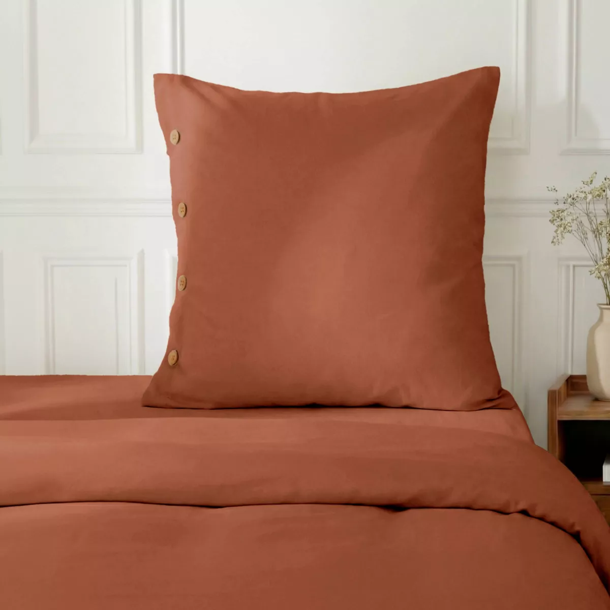 Federa quadrata in percalle di cotone (65 x 65 cm) Diane Terracotta