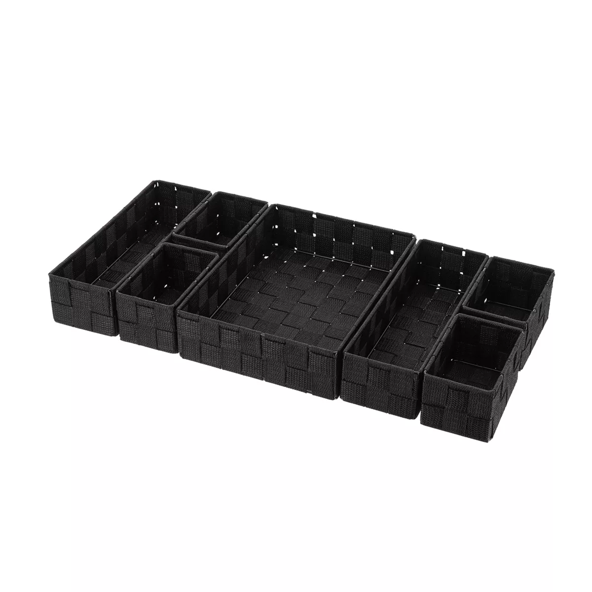ORGANISATEUR DE TIROIR EN POLYESTER TRESSE 7 PANIERS DE RANGEMENT - NOIR