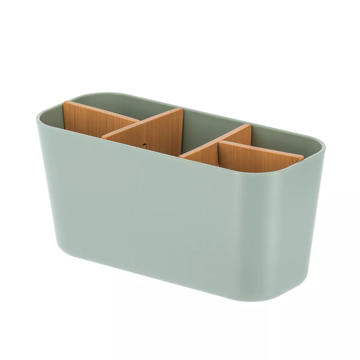 ORGANISATEUR RECTANGULAIRE 5 COMP. PLASTIQUE/BAMBOU - VERT SAUGE