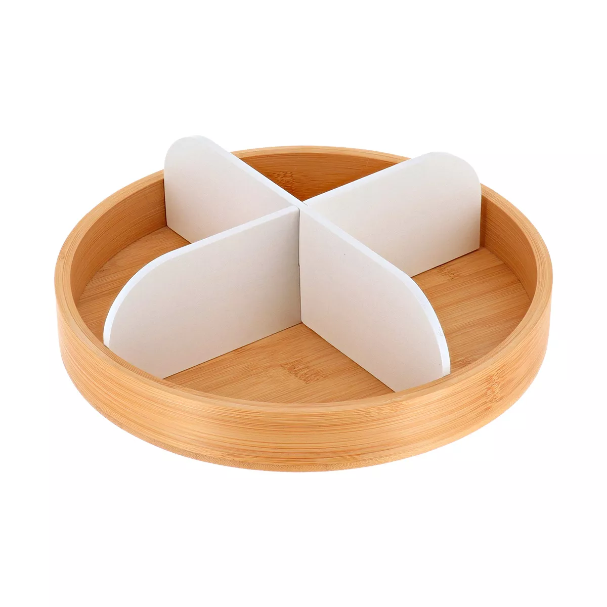 PLATEAU ROTATIF BAMBOU 4 COMPARTIMENTS - BLANC MAT