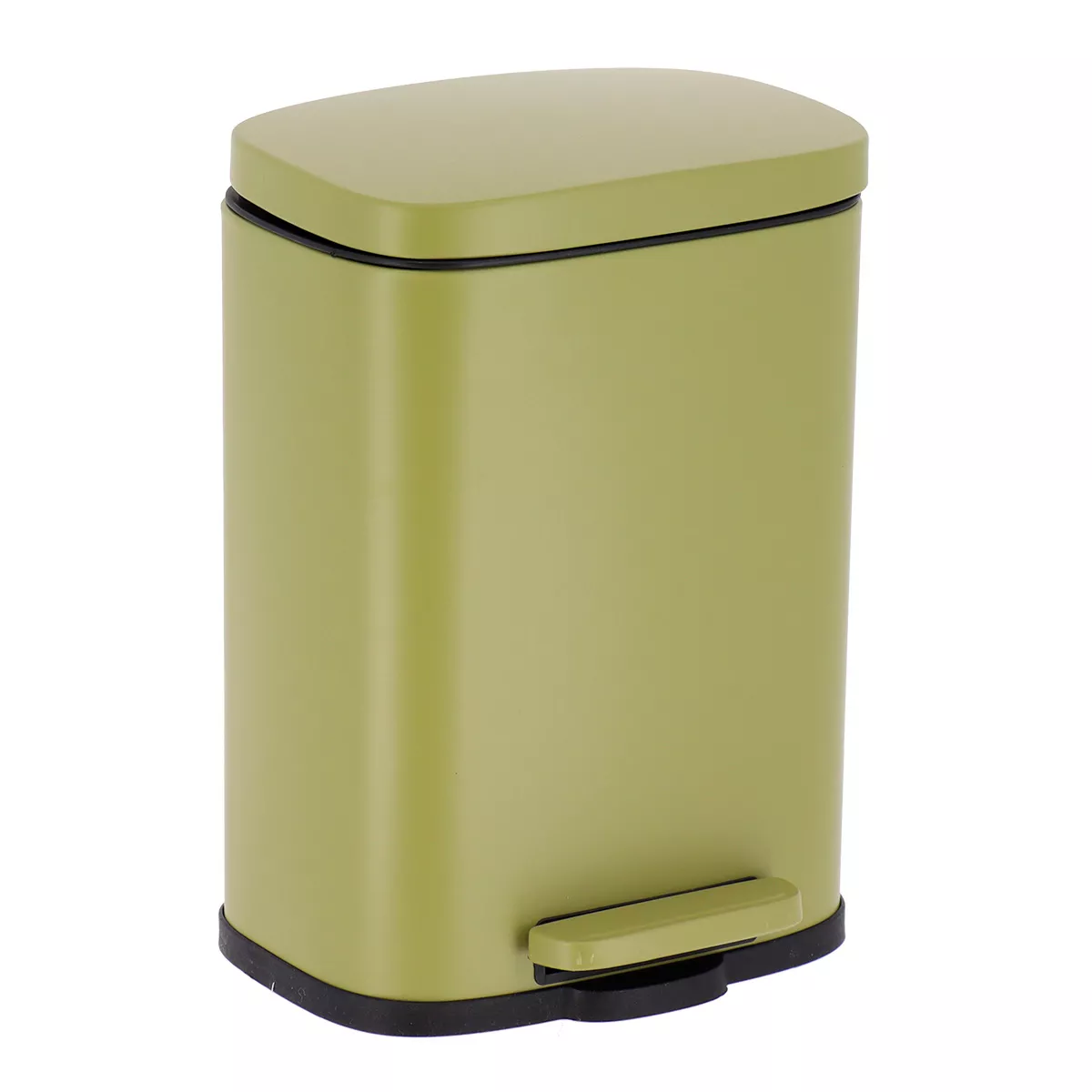 POUBELLE METAL RECTANGULAIRE FREIN DE CHUTE A PEDALE 5L - VERT OLIVE