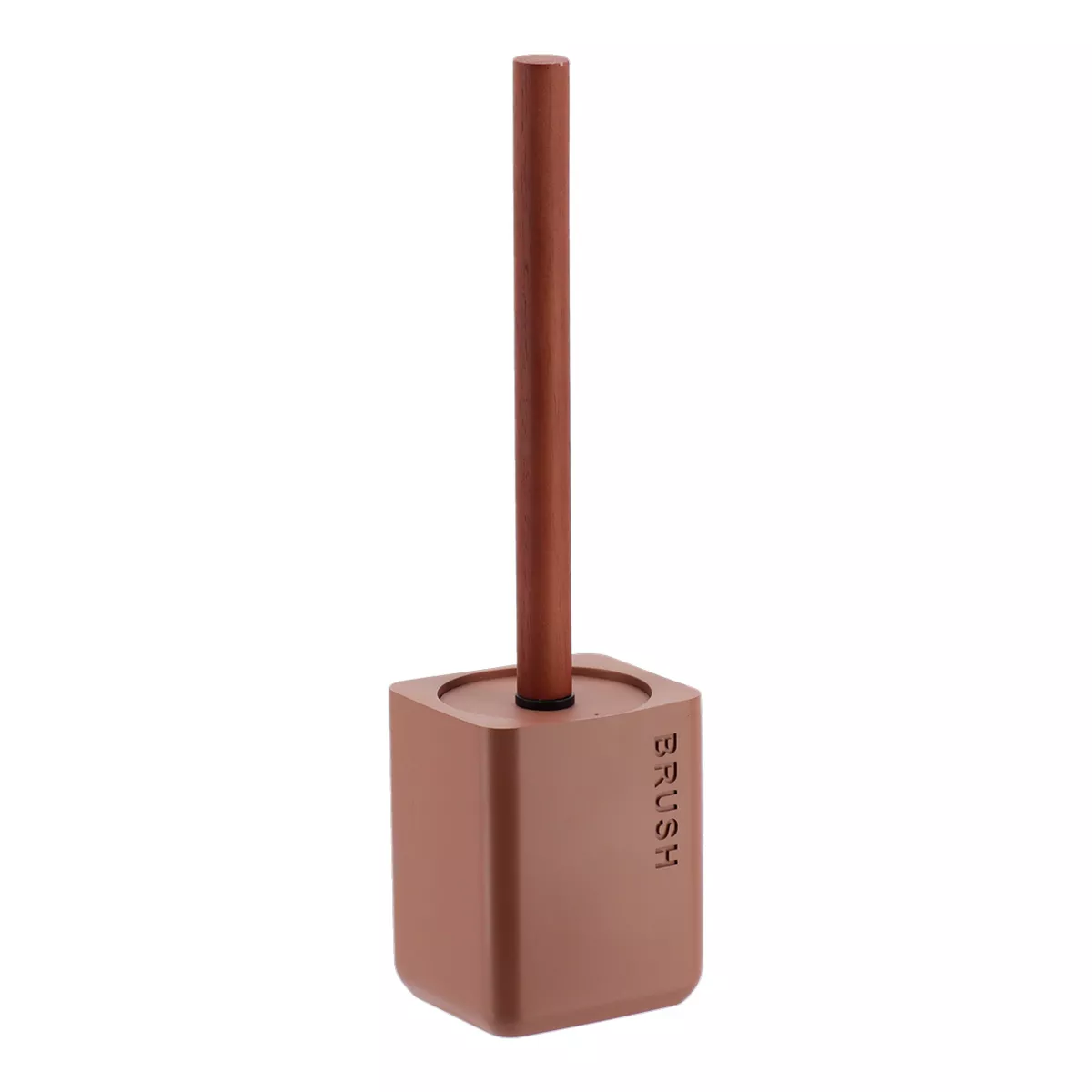 BROSSE WC EN POLYRESINE  GRAVEE AVEC TIGE  BOIS FACON ACACIA - MOCHA