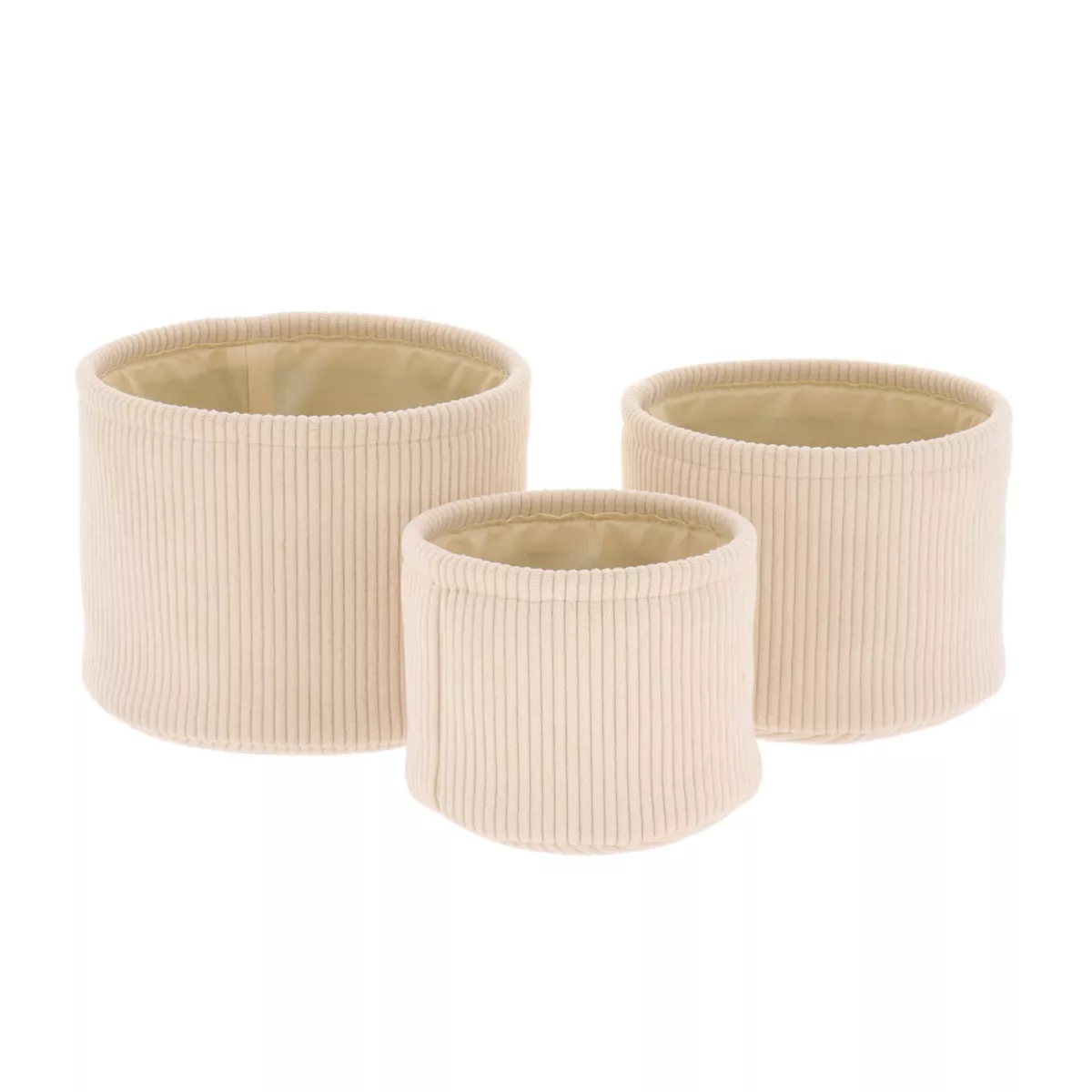 SET DE 3 PANIERS RONDS EN VELOURS COTELE - IVOIRE