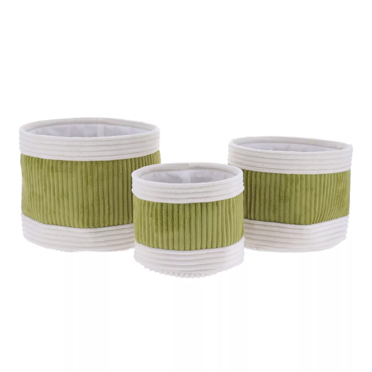 Set di 3 cesti portaoggetti in velluto (H20 cm) Boho-chic Verde oliva