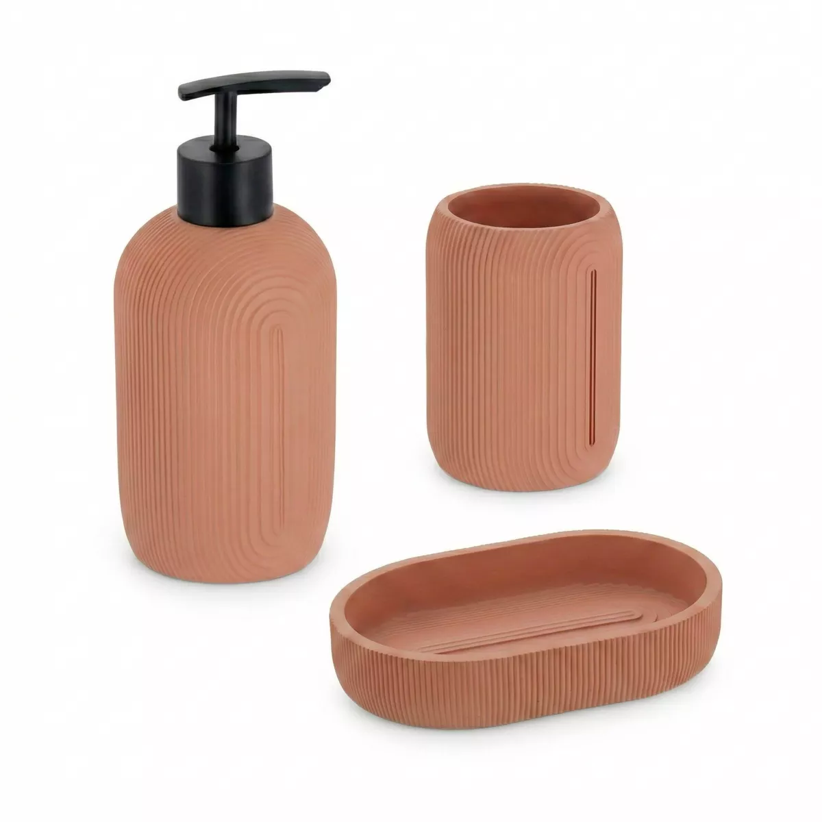 Set bicchiere distributore e porta sapone in resina Minimalist geometrico Rosa cipria