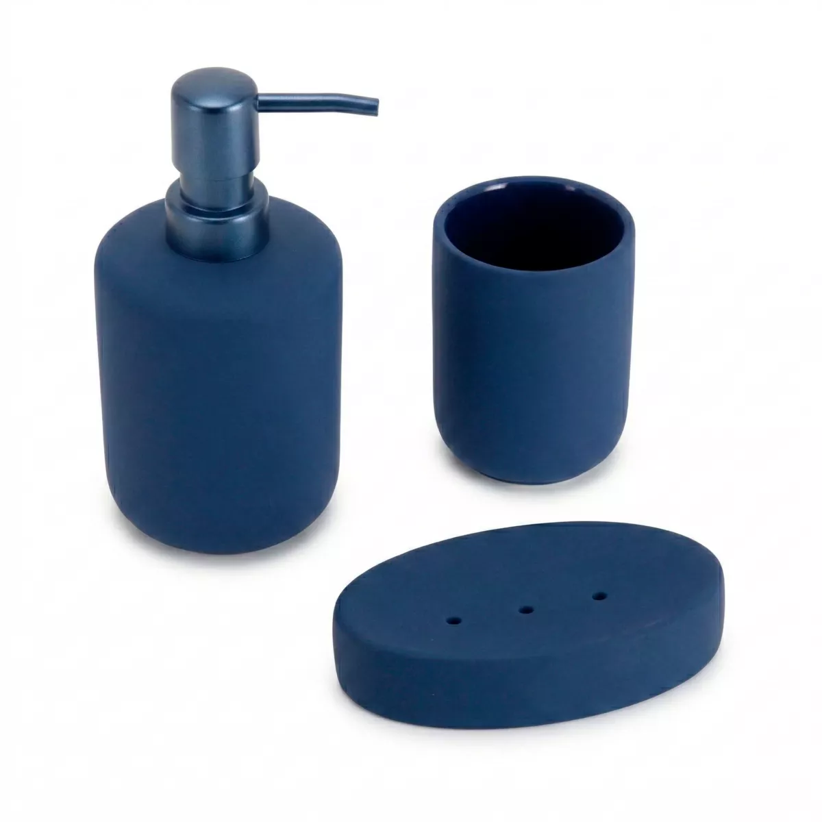 Set bicchiere, portasapone e dispenser in grès Timeless Blu navy