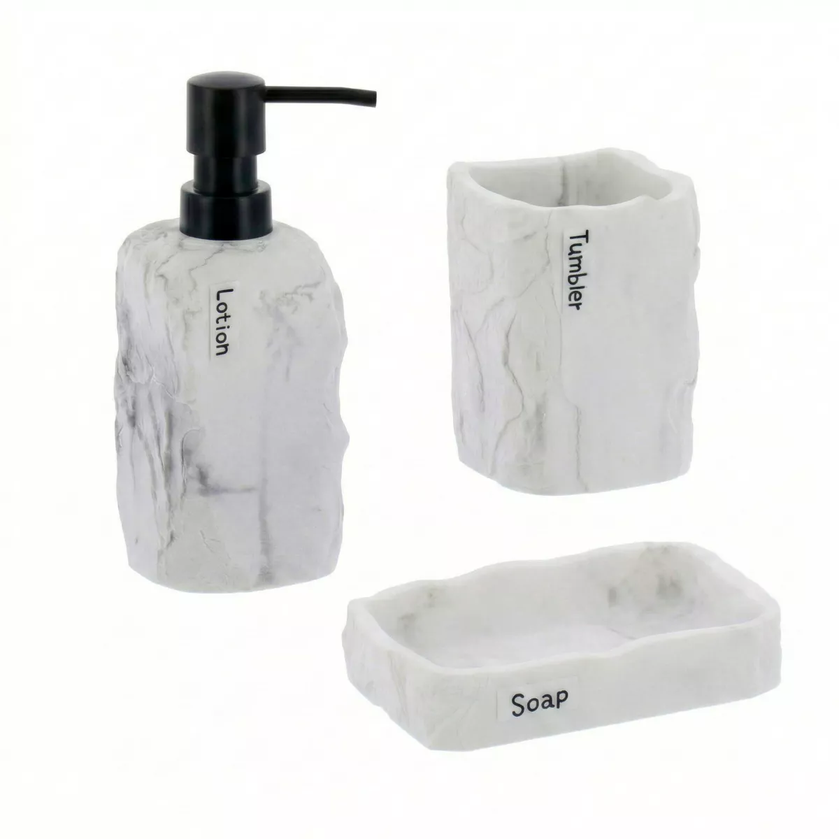 SET GOBELET DISTRIBUTEUR A SAVON ET PORTE SAVON POLYRESINE CARRE EFFET PIERRE - MABRE